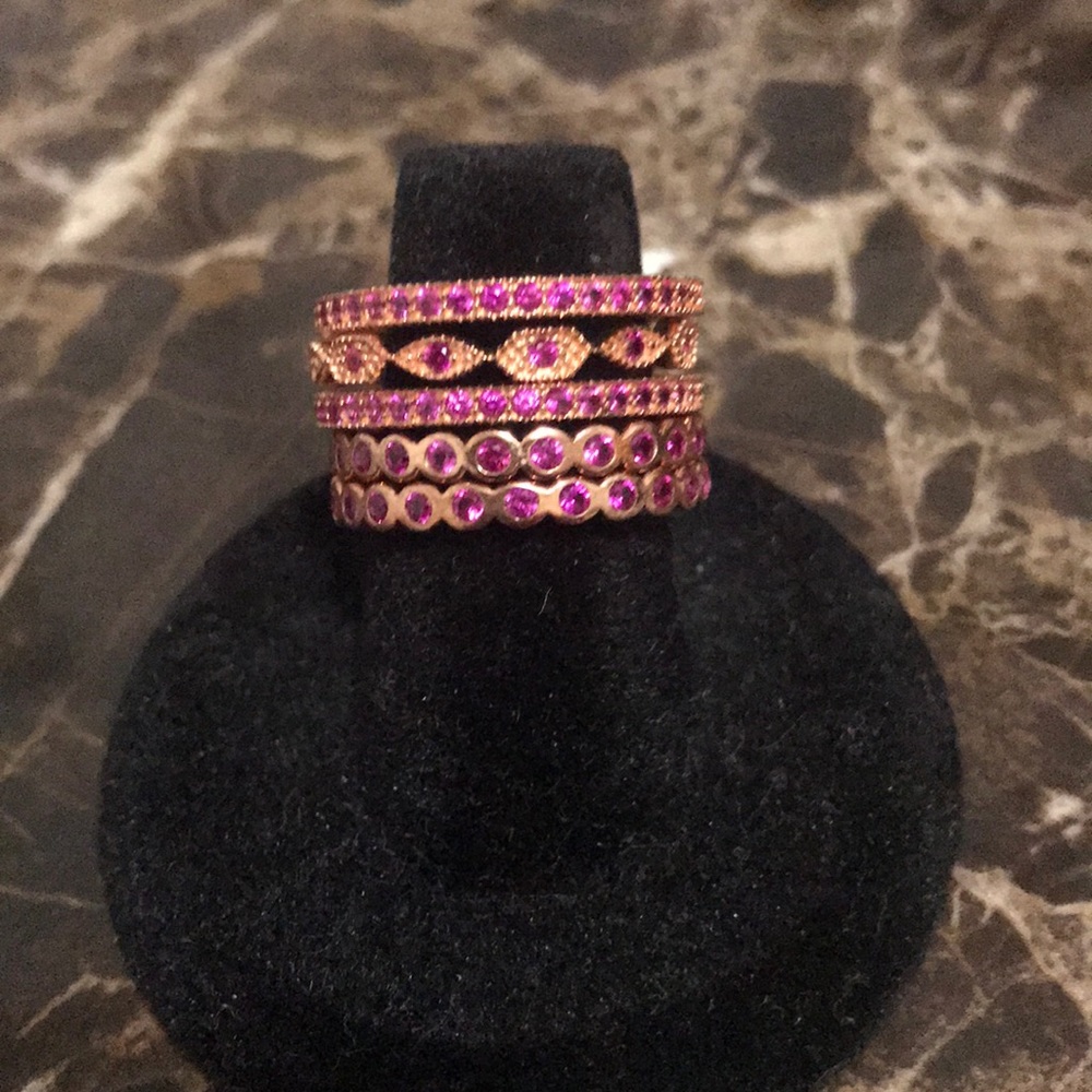 Red stones band rings
